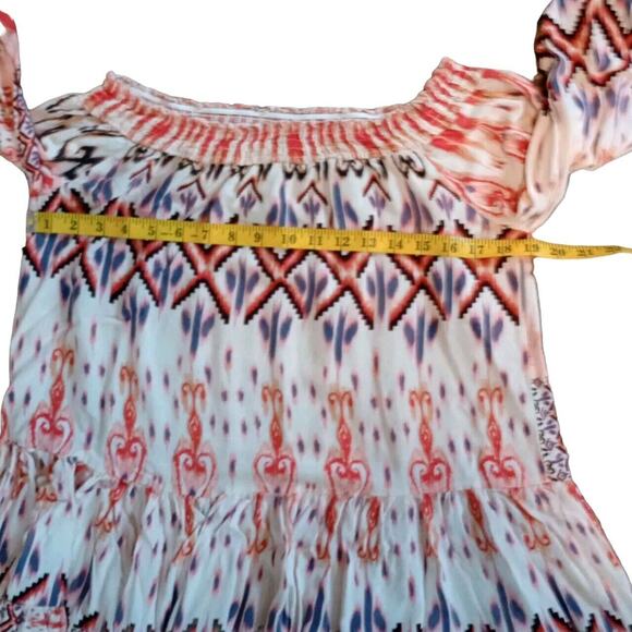 Off Shoulder Dress Sz 4/6Cream Red/Orange Blue Flowy Mini Coquette Lascana - Picture 6 of 12